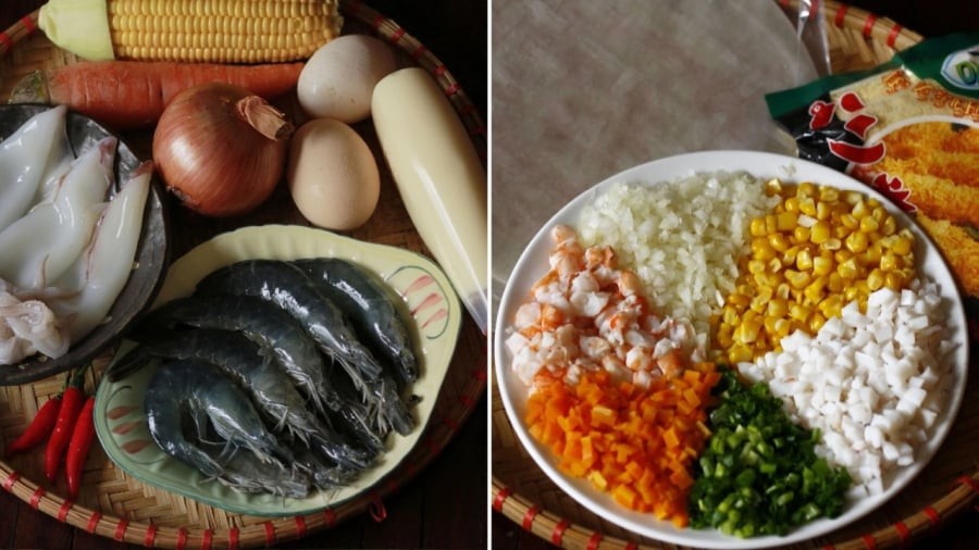 Phần nhân nem hải sản, bạn có thể điều chỉnh theo sở thích.