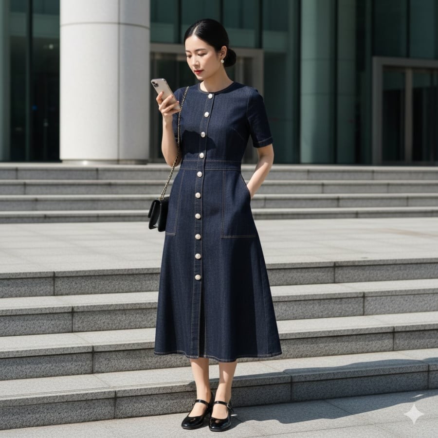 Một chiếc váy dài màu trung tính là món đồ không thể thiếu để tạo nên set đồ tối giản hoàn hảo