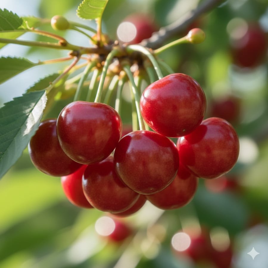 Cherry Việt Nam khi chín có màu đỏ sẫm đẹp mắt, mọng nước và hương vị ngọt thanh.