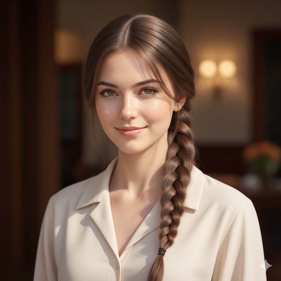 Kết hợp tóc rẽ ngôi giữa với kiểu tết xương cá mang đến vẻ ngoài thanh lịch và duyên dáng