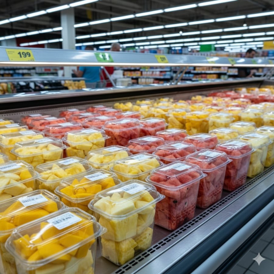 Trái cây cắt sẵn tiện lợi nhưng dễ giảm độ tươi và khó kiểm soát chất lượng.