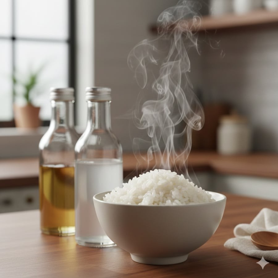 Chỉ vài giọt giấm và chút dầu ăn – bí quyết giúp cơm trắng đẹp, tơi mềm rõ rệt.