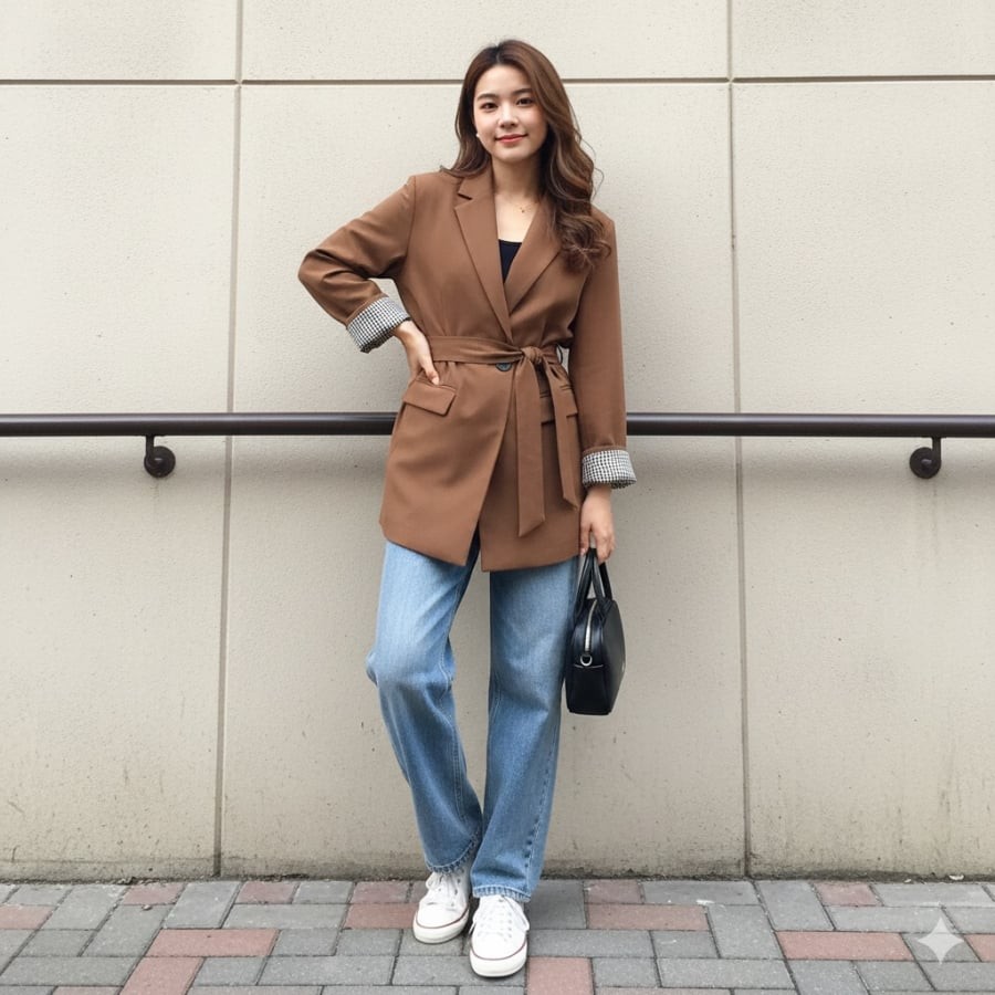 Jeans ống loe hoặc ống dài là “bạn đồng hành” lý tưởng của áo nhấn eo