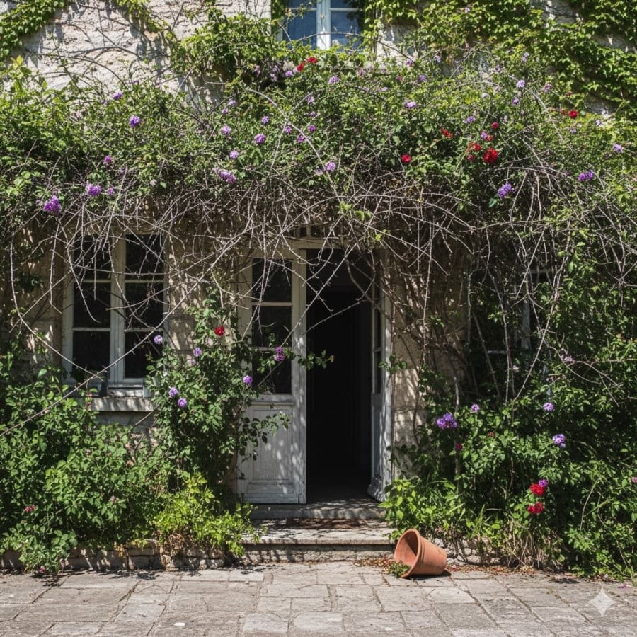 Cây gai và cây leo mọc lan có thể tạo sát khí, không phù hợp trồng ngay trước cửa.