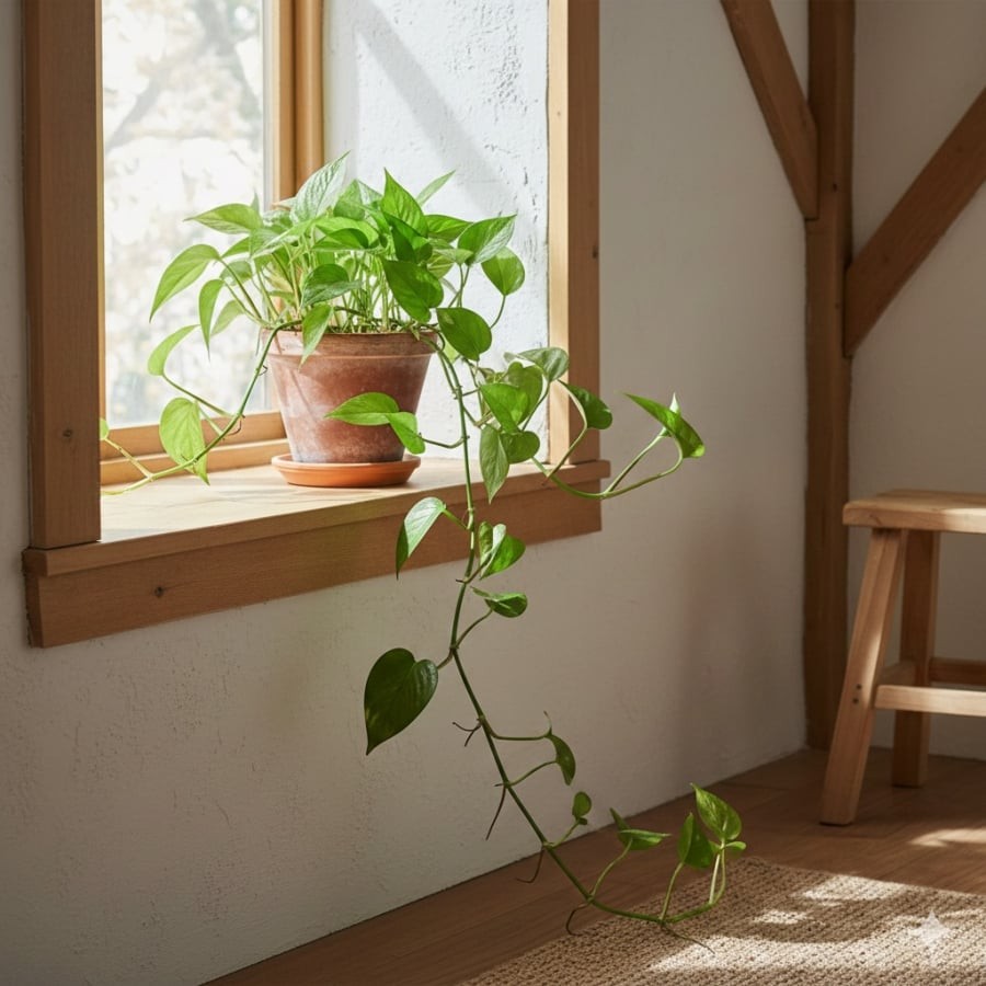 Trầu bà phát triển khỏe khi được đặt nơi sáng dịu, thoáng khí.