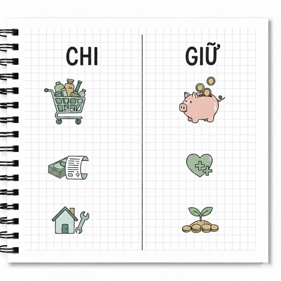 Bảng “chi 5 – giữ 5” giúp dòng tiền có mục đích rõ ràng, hạn chế chi tiêu lan man và tạo khoản dự phòng ổn định.