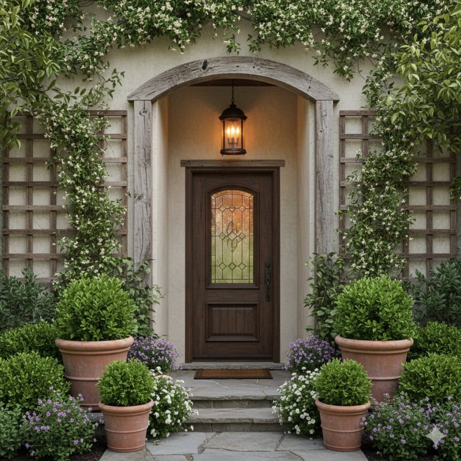 Cây trồng trước nhà giúp lối vào thêm xanh mát và tạo ấn tượng ban đầu cho không gian sống.