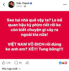Trấn Thành ăn mừng tin chiến thắng của U22 Việt Nam sau gần một ngày