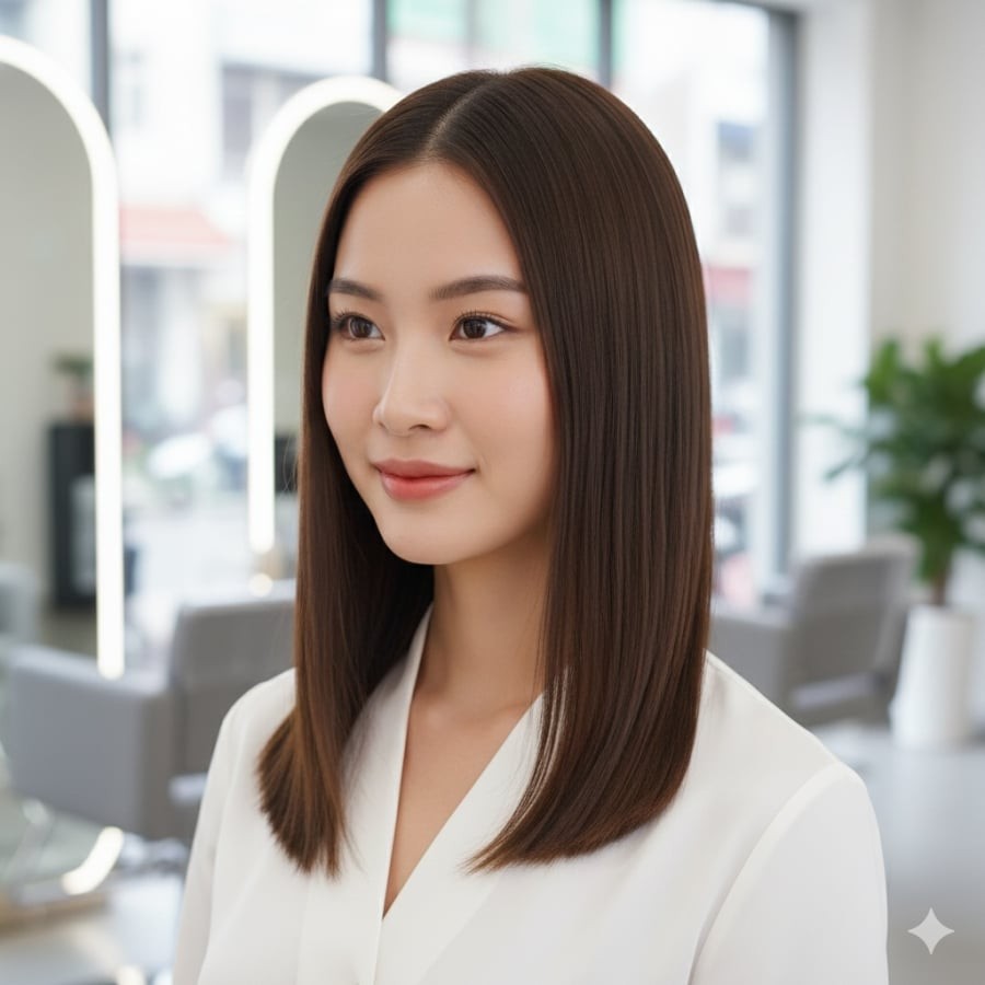 Tóc lửng suôn thẳng mang đến cảm giác hiện đại, gọn gàng và có phần thanh lịch