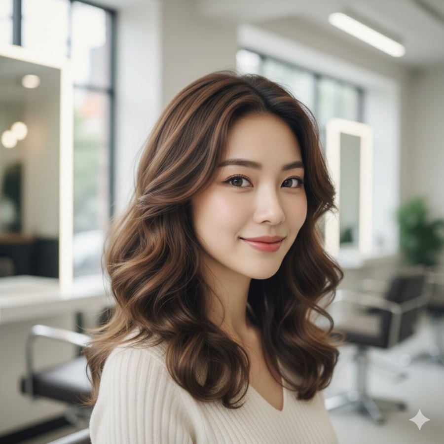 Với những ai sợ tóc suôn khiến gương mặt trông thiếu sức sống, tóc lửng uốn sóng nhẹ là lựa chọn rất đáng thử