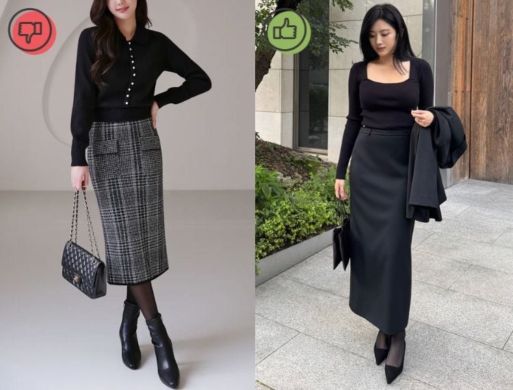 Các họa tiết rườm rà, dày đặc dễ khiến tổng thể trở nên nặng nề, làm vóc dáng kém thanh thoát và giảm đi vẻ hiện đại