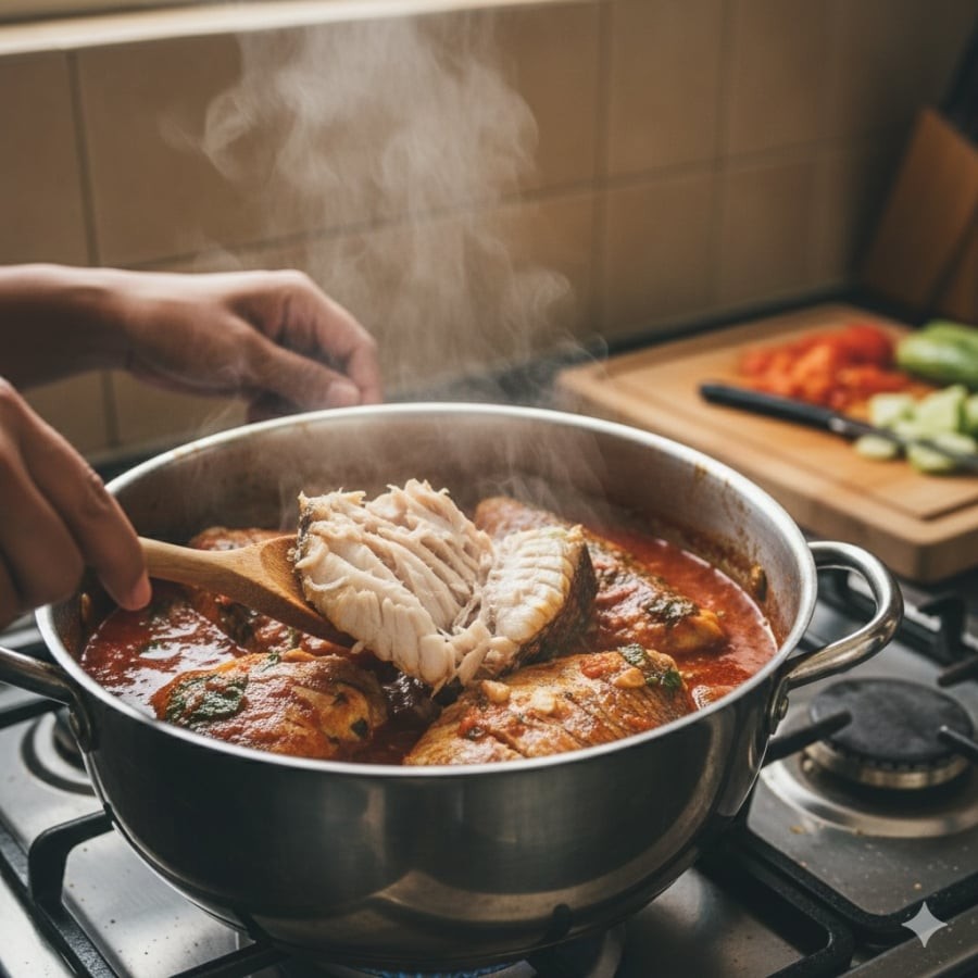 Cá có mùi hắc, thịt dai hoặc khác thường khi nấu là dấu hiệu cần cảnh giác về chất lượng và độ an toàn thực phẩm.