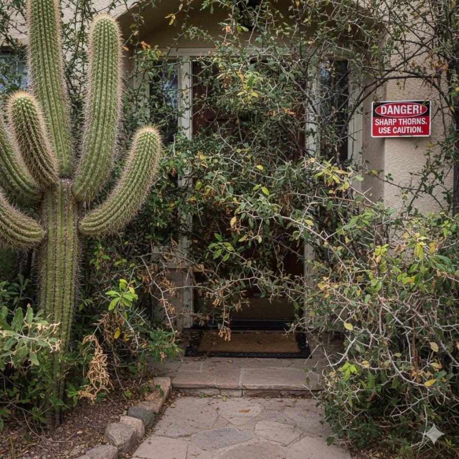 Cây có gai sắc nhọn như xương rồng không phù hợp trồng trước cửa nhà vì dễ gây chấn thương.