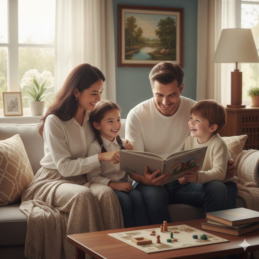 Gia đình hòa hợp và những phút giây sẻ chia giúp trẻ hình thành lòng tự tin và biết ơn.