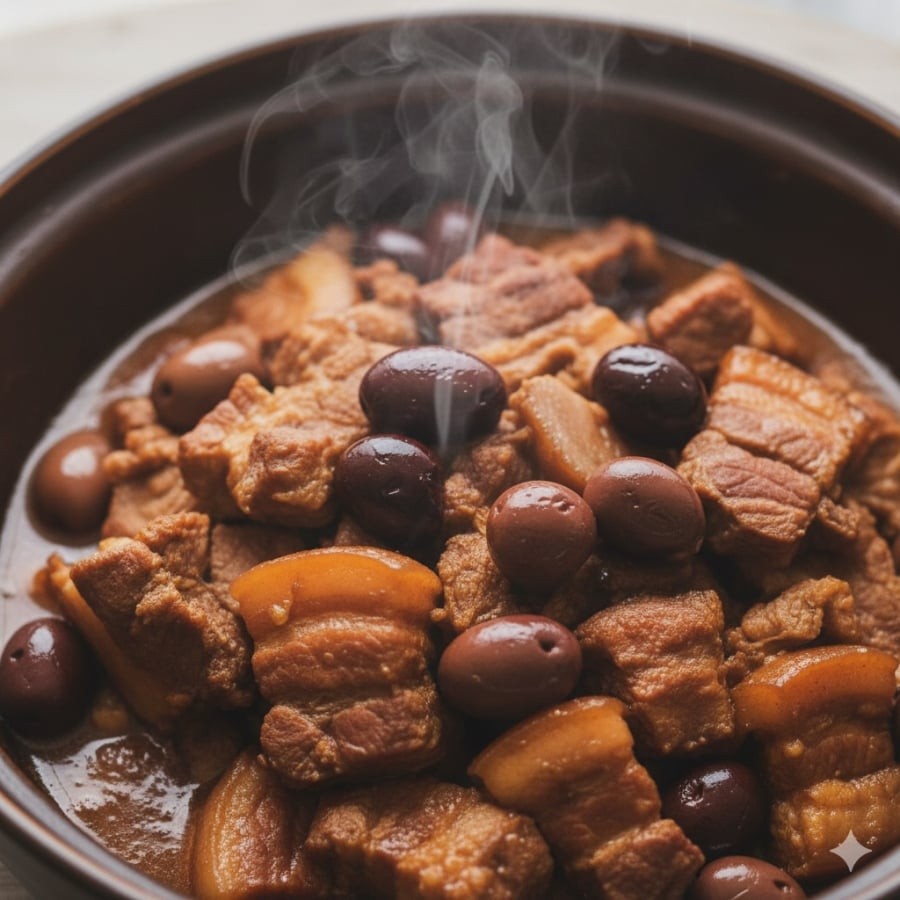 Thịt ba chỉ kho trám - món ăn dân dã mang hương vị bùi ngậy đặc trưng của vùng cao.
