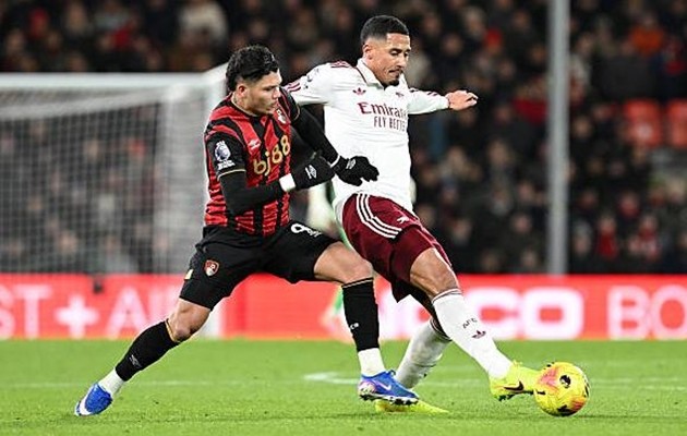 William Saliba - 6.6 điểm Vẫn duy trì phong thái điềm tĩnh thường thấy. Saliba tự tin khi đối đầu với Evanilson và không hề nao núng trước áp lực. Khả năng không chiến tốt của anh mang lại sự yên tâm nhất định, dù điểm số thống kê không quá cao như kỳ vọng.