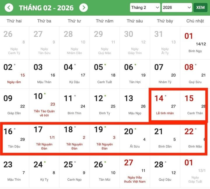 Lịch nghỉ Tết Bính Ngọ 2026.