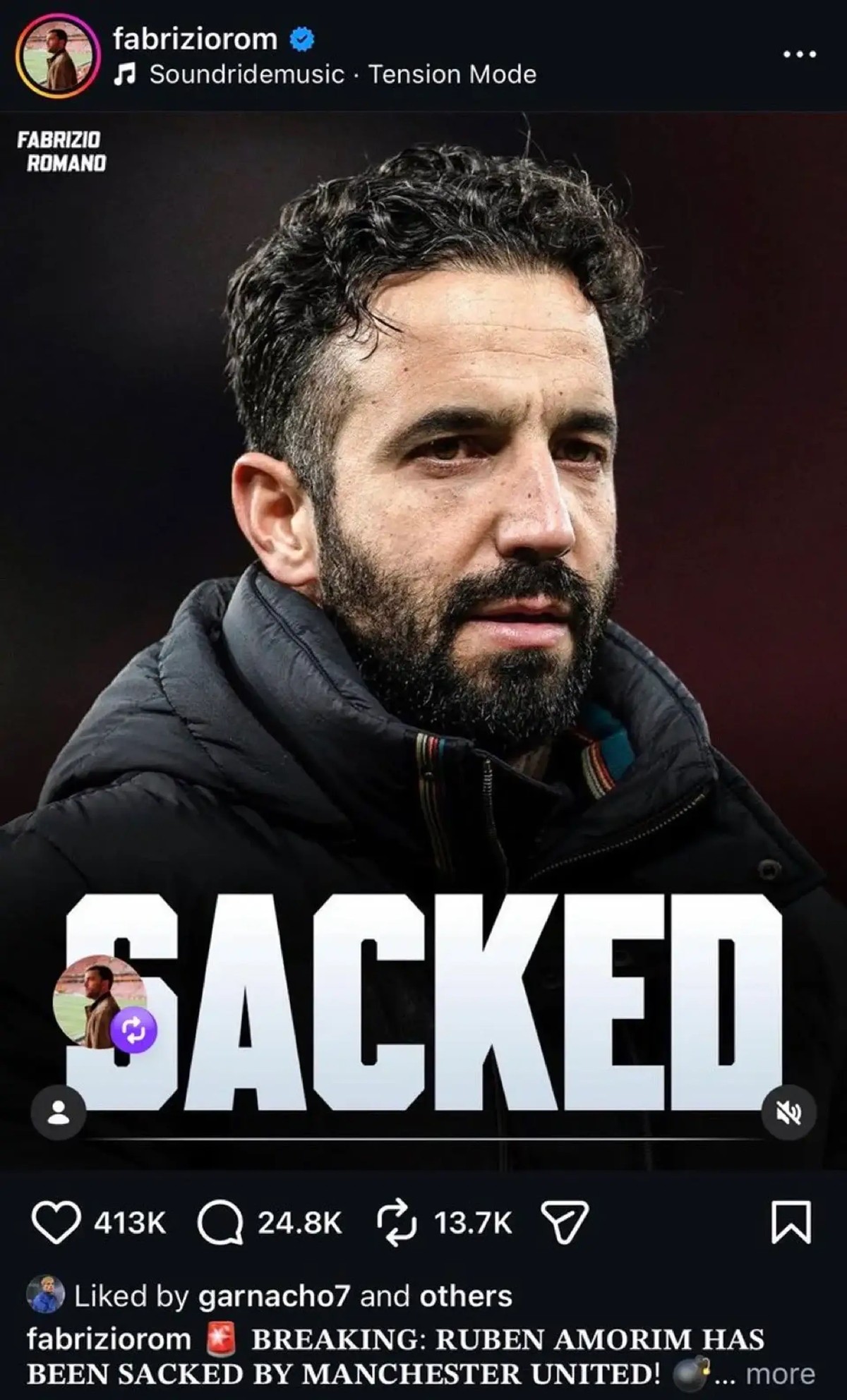 Alejandro Garnacho bấm thích các bài đăng về việc Man United sa thải Ruben Amorim.