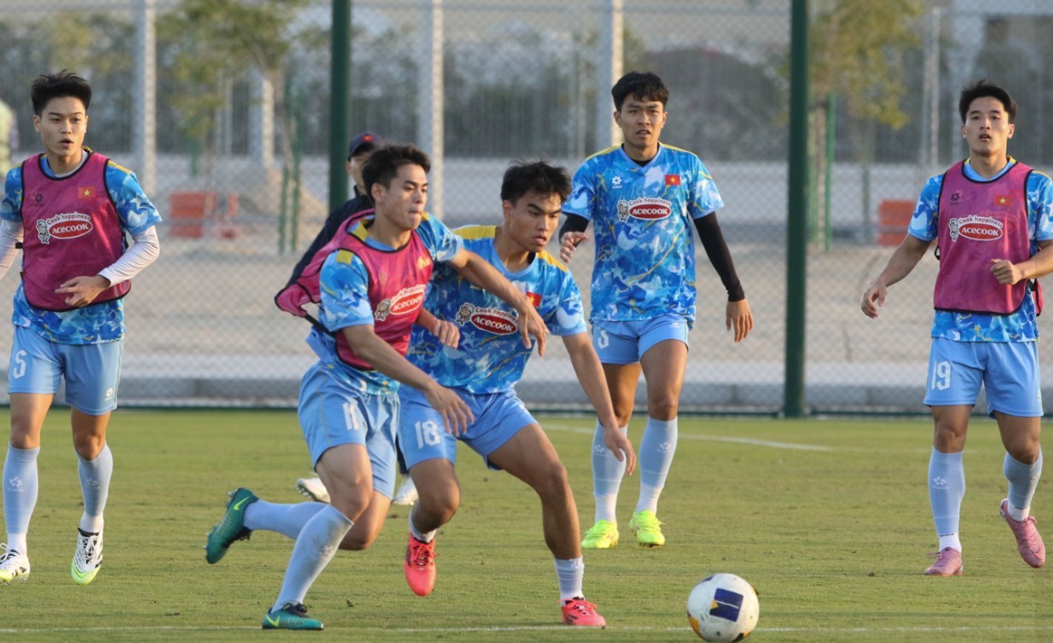U23 Việt Nam đang tích cực chuẩn bị cho trận đấu với U23 Jordan. Ảnh: VFF.