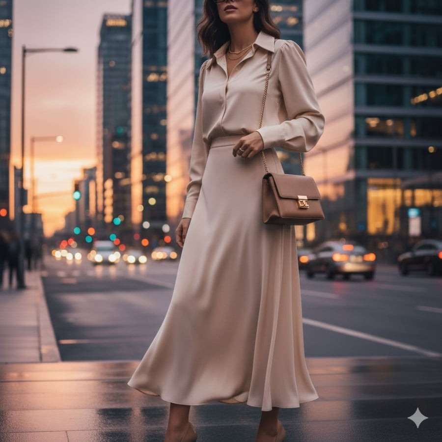 Chân váy dáng dài là “chìa khóa” giúp nâng tầm phong cách, giữ vẻ nữ tính mà vẫn hiện đại.