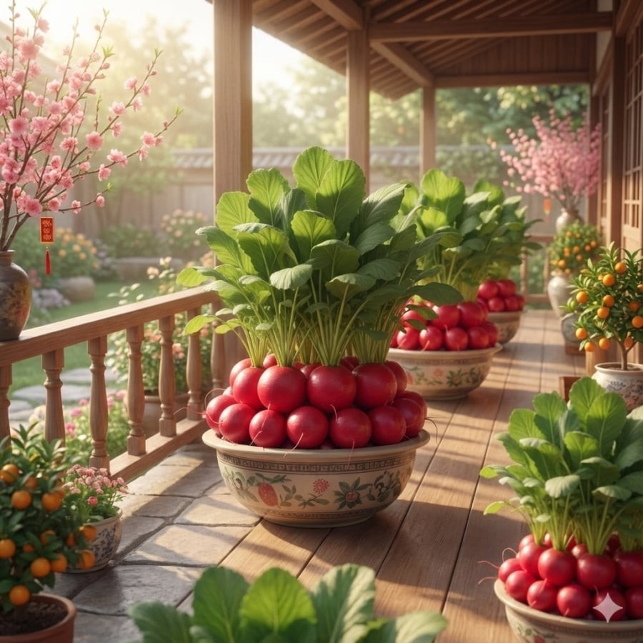 Không cầu kỳ chăm sóc, củ cải đỏ dễ trồng, phù hợp chưng Tết trong nhà, sân vườn và cả văn phòng.