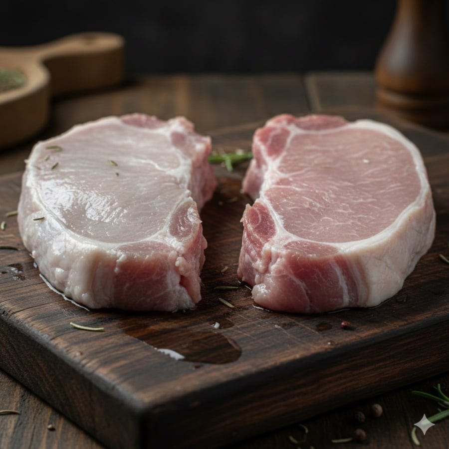 Thịt lợn nạc tái nhợt, chảy nước là dấu hiệu không nên mua, dù giá rẻ hơn so với thịt tươi ngon.