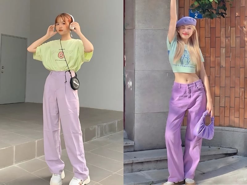 Tím pastel cũng phù hợp với nhiều kiểu dáng, từ áo len mỏng, váy liền đến các thiết kế mang hơi hướng tối giản.