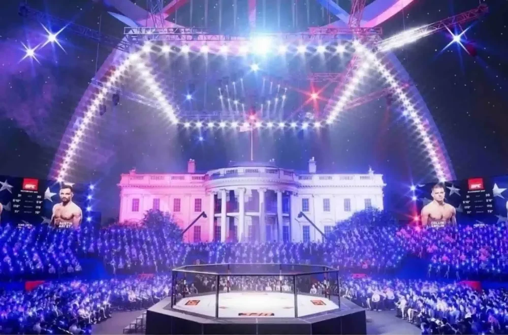 Logo UFC được đặt trước hình ảnh Nhà Trắng.