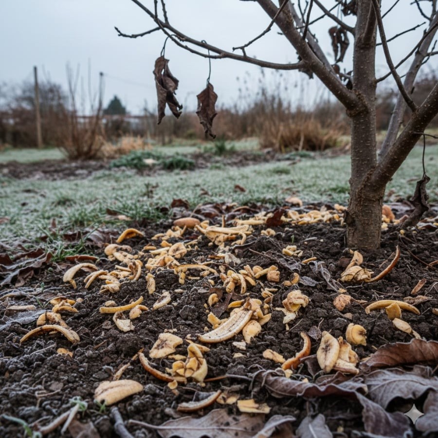 Vỏ chuối tưởng chừng là rác thải nhà bếp nhưng khi chôn xuống đất lại giúp cây hấp thụ dưỡng chất tự nhiên, cải thiện độ phì nhiêu của đất.