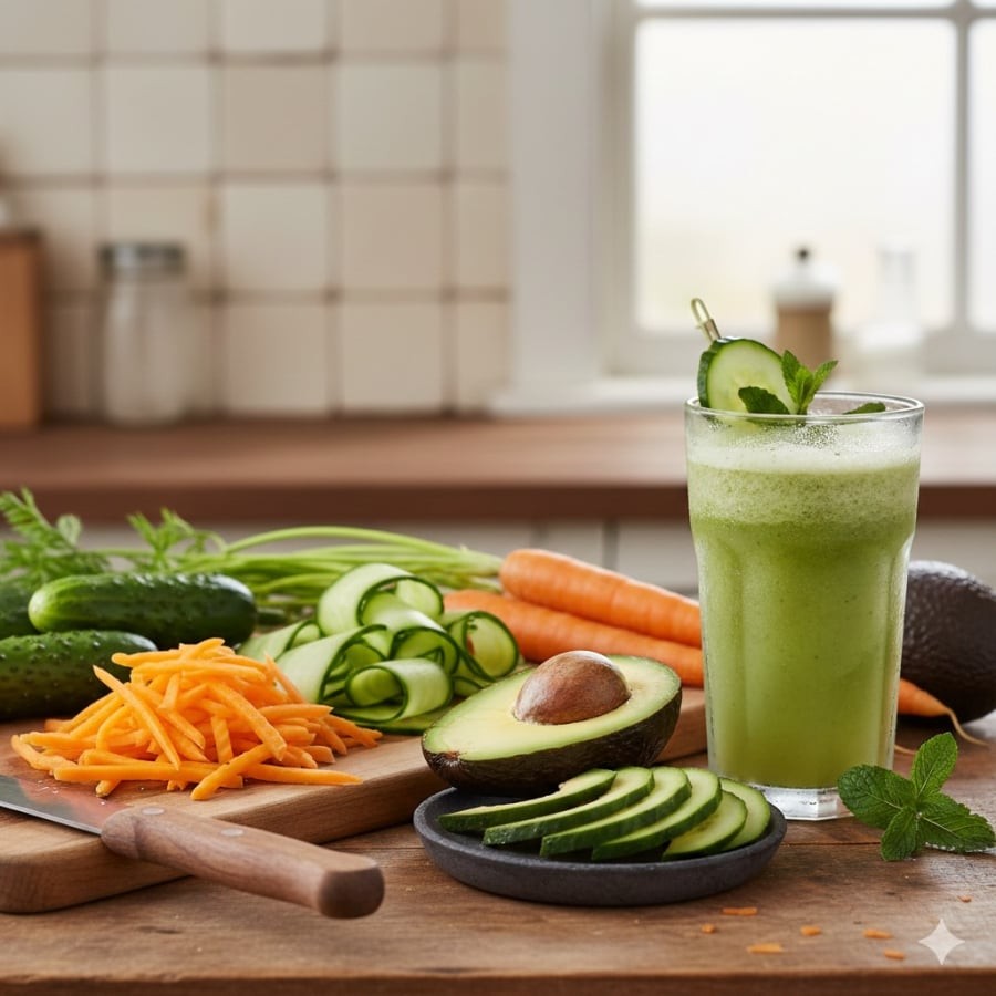 Các loại rau củ và trái cây giàu nước, vitamin và acid béo tốt giúp cấp ẩm và làm mềm da khô từ bên trong.