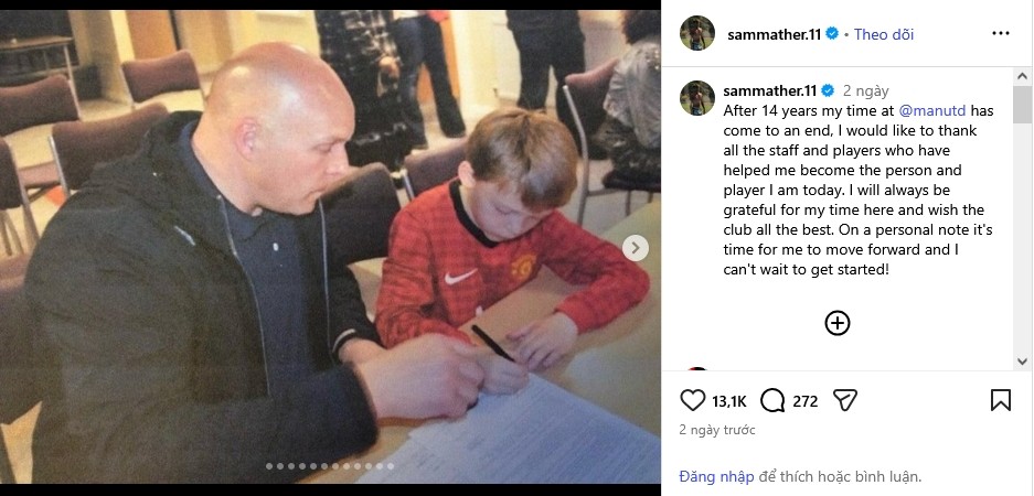 Bài đăng của Sam Mather trên Instagram.