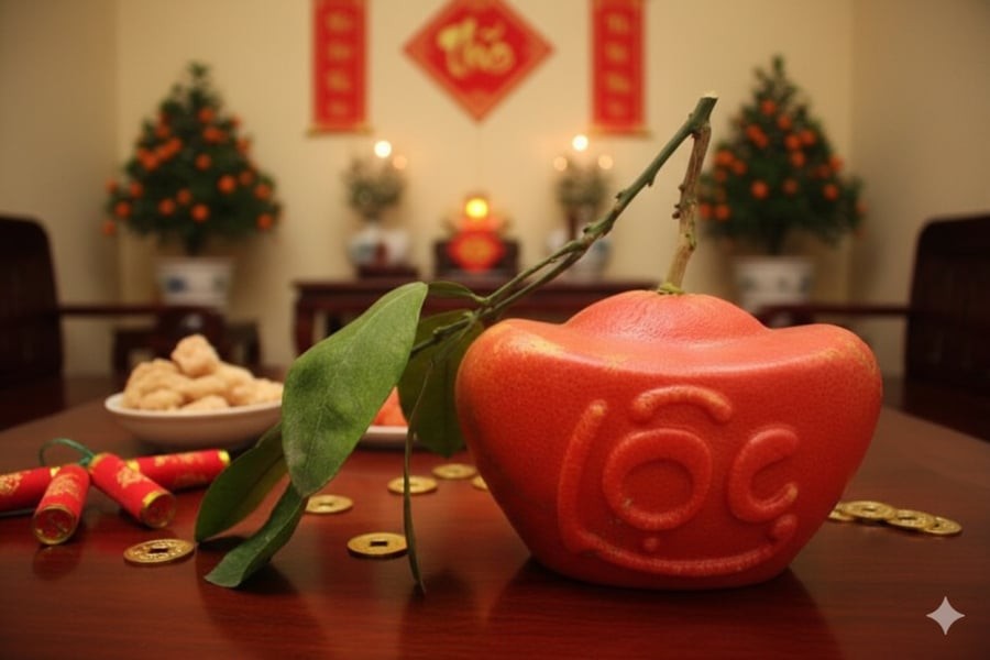 Bưởi đỏ Đông Cao tạo hình được nhiều gia đình thành phố chọn làm quà biếu Tết 2026.