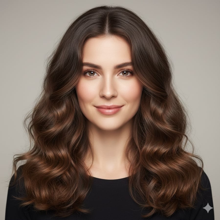 Tóc xoăn sóng lớn, độ dài “vàng” là lựa chọn an toàn giúp chị em trẻ trung khi làm tóc dịp năm mới.