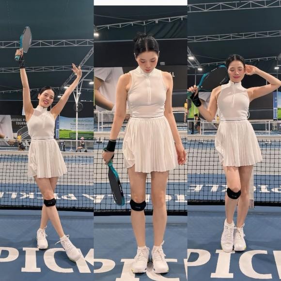 Trên trang cá nhân, cô đăng loạt ảnh đi đánh pickleball cùng bạn bè thân thiết. 