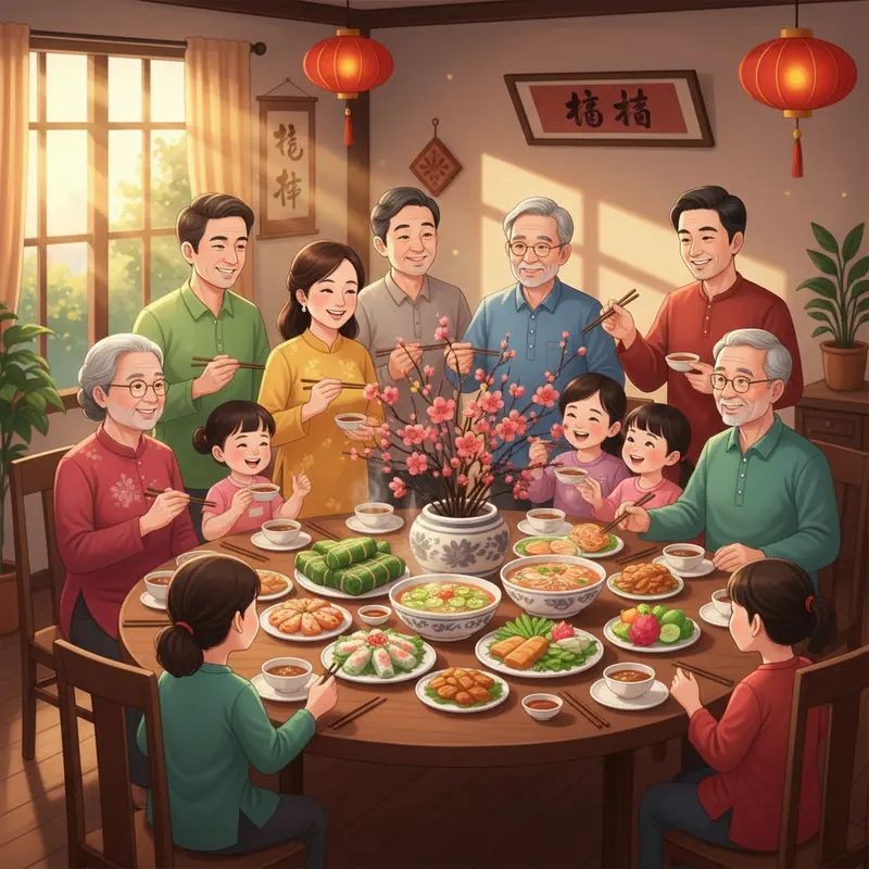 Bữa cơm phản chiếu phúc khí gia đình
