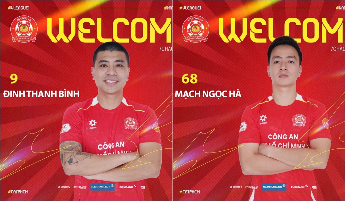 Công An TP.HCM công bố bộ đôi tân binh Đinh Thanh Bình và Mạch Ngọc Hà. Ảnh: Công An TP.HCM FC.