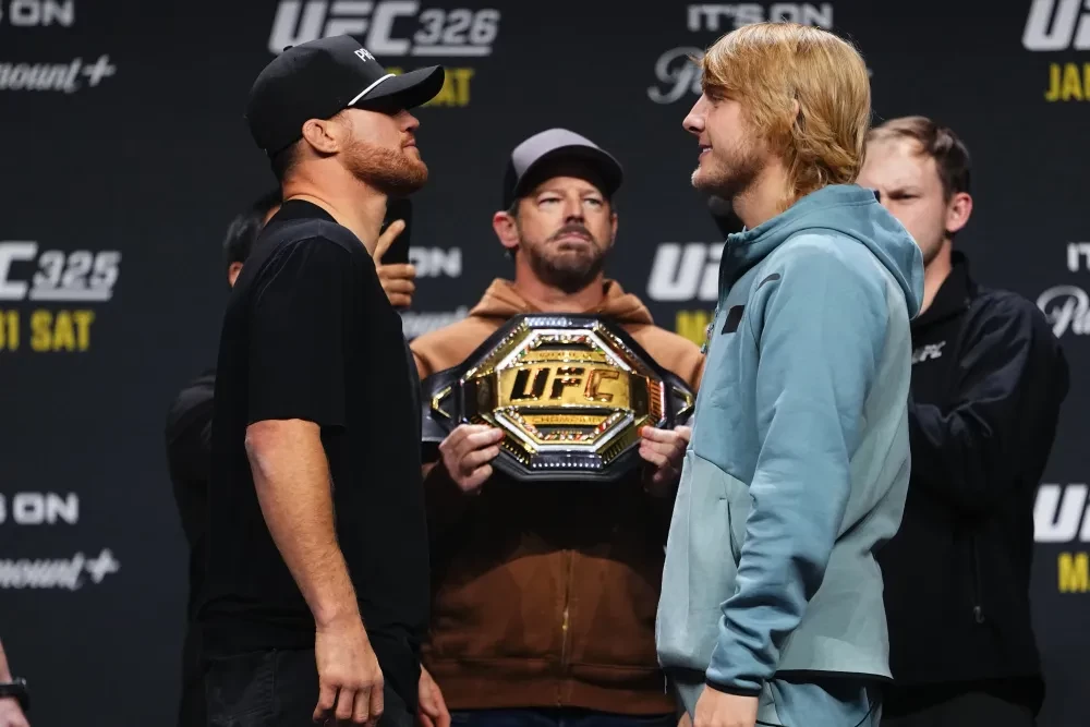 Justin Gaethje và Paddy Pimblett tại buổi họp báo