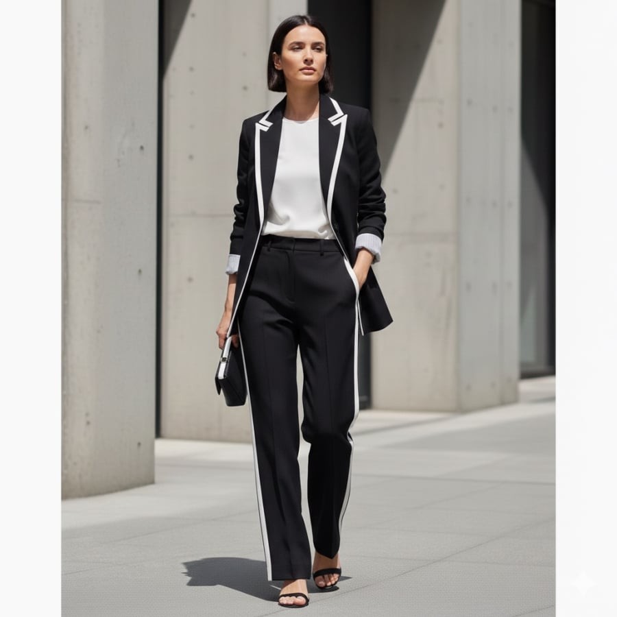 Set đồ đen – trắng mang đến vẻ ngoài gọn gàng, hiện đại, phù hợp cả đi làm lẫn dạo phố.