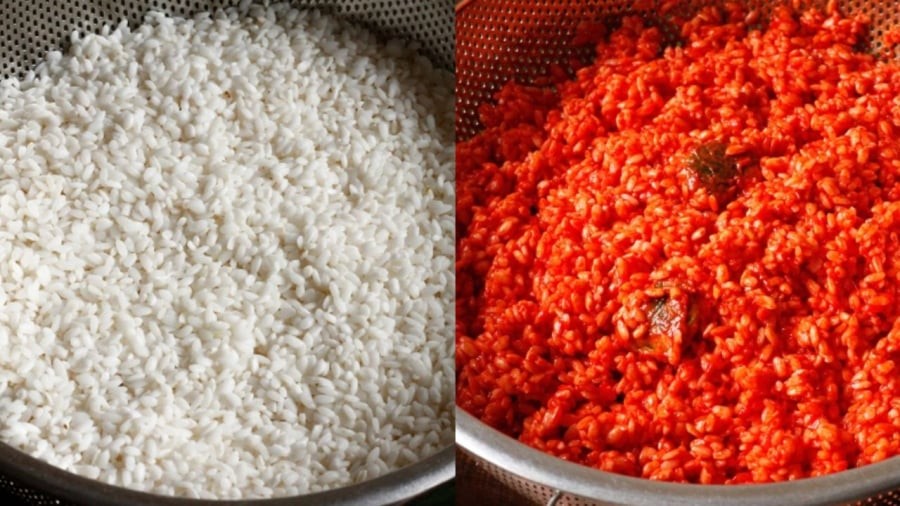 Gạo cần ngâm nước trước khi trộn cùng gấc.