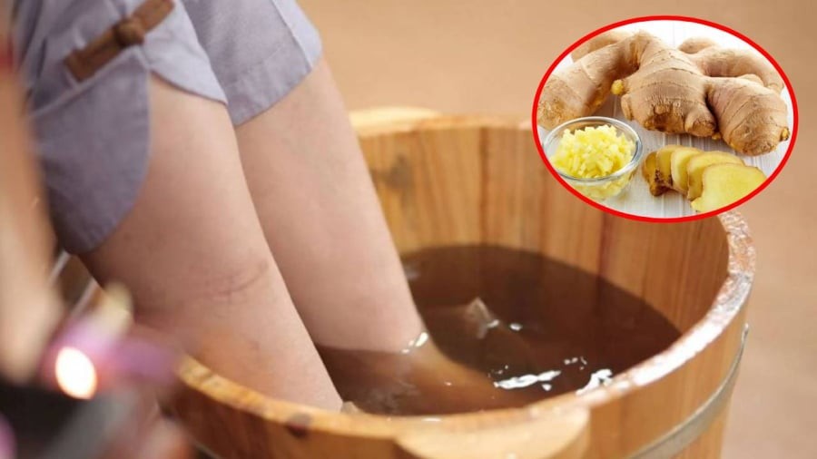 Ngâm chân bằng nước muối gừng ấm mang lại nhiều lợi ích cho cơ thể như làm ấm người, giúp hỗ trợ điều trị cảm lạnh.