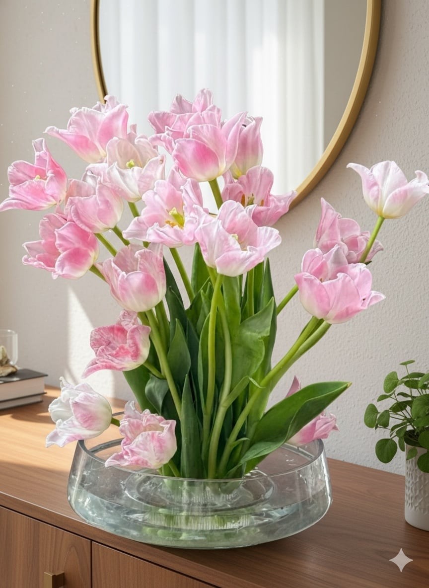 Vẻ đẹp dịu dàng nhưng sang trọng của tulip Bella khiến loài hoa này được nhiều gia đình lựa chọn chưng Tết thay cho các loại hoa truyền thống.