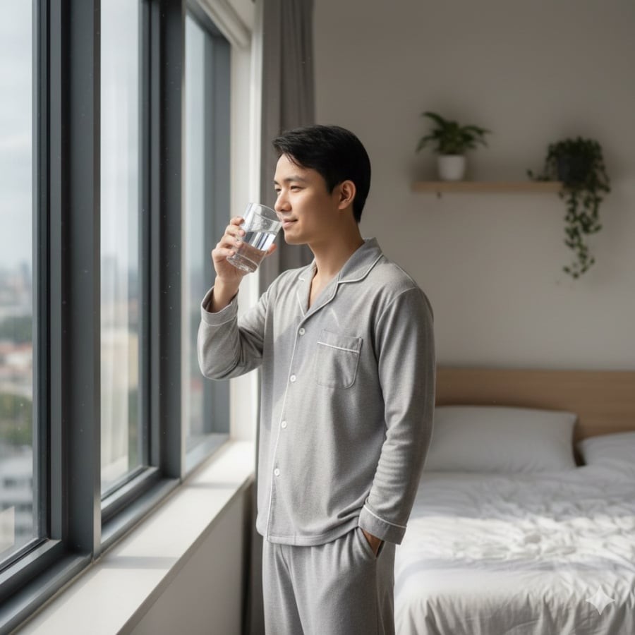 Uống một cốc nước ngay sau khi thức dậy giúp cơ thể bù nước và khởi động các cơ quan nội tạng.