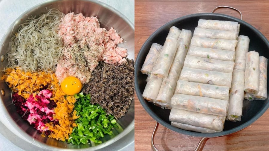 Khi gói nem, bạn cần chú ý chuẩn bị phần nhân để nem không bị chảy nước, dễ bị bục khi rán.