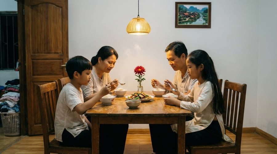 Nhà cửa ngăn nắp và bầu không khí tích cực giúp gia đình duy trì năng lượng sống lành mạnh, dù không dư dả vật chất.