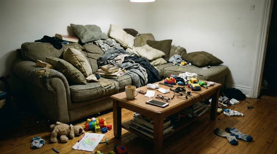 Bề ngoài đủ đầy nhưng sự lộn xộn kéo dài khiến ngôi nhà mất đi sinh khí, tạo cảm giác nặng nề cho người sống bên trong.