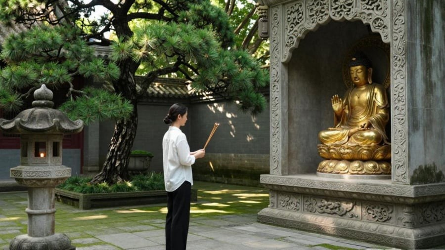 Vào những ngày đầu năm mới, gia chủ có thể đi đền chùa để dâng hương, cầu may mắn, bình an cho cả gia đình.