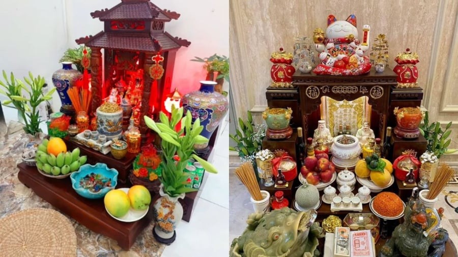 Ban thờ Thần Tài thường ở gần cửa ra vào, nằm ngay trên sàn nhà