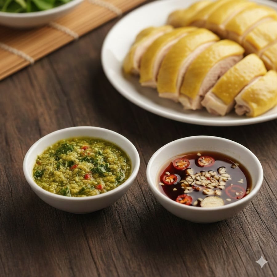 Muối ớt chanh (trái) và nước mắm chua ngọt (phải) - hai cách chấm gà luộc kinh điển của gia đình Việt
