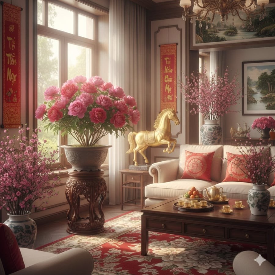 Mẫu đơn được nhiều gia đình trưng dịp Tết như biểu tượng của phú quý, đủ đầy và khởi đầu năm mới hanh thông.