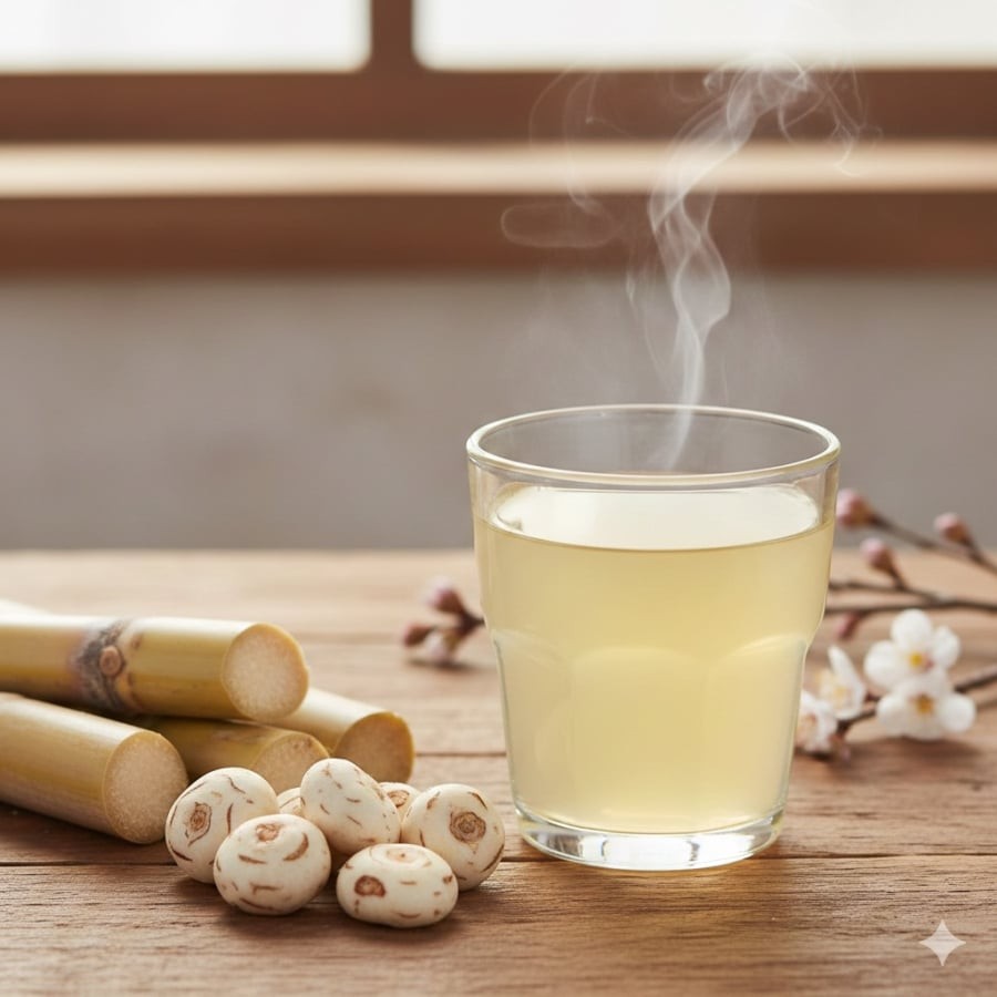 Nước mía nấu củ năng – món thanh mát giúp cấp nước, giảm ngấy sau bữa ăn nhiều dầu mỡ ngày Tết.